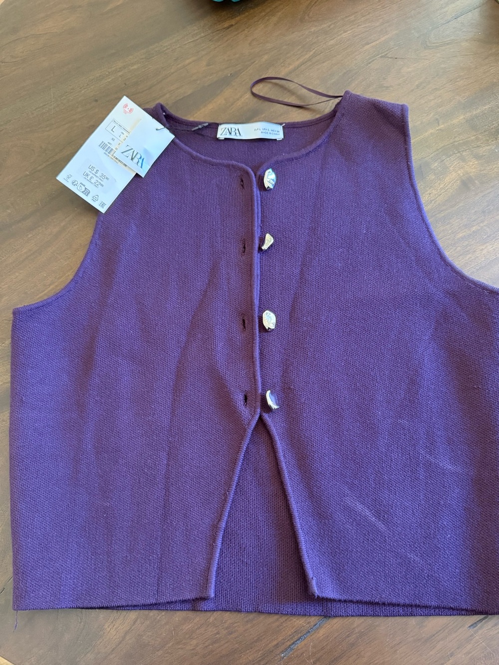 Zara Purple Knit Sleeveless Button Front Vest